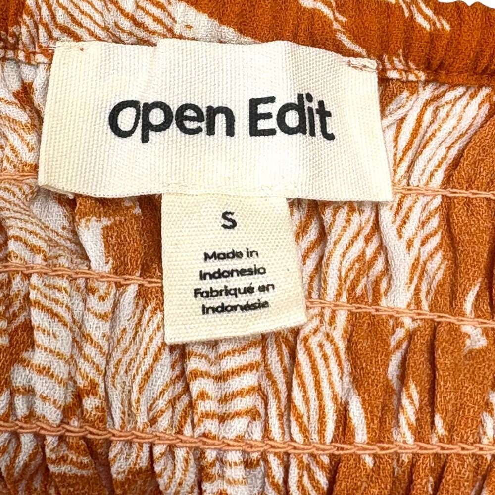 NORDSTROM OPEN EDIT Orange Floral Off Shoulder Smocked Square Neck Top Small‎ - Picture 3 of 9